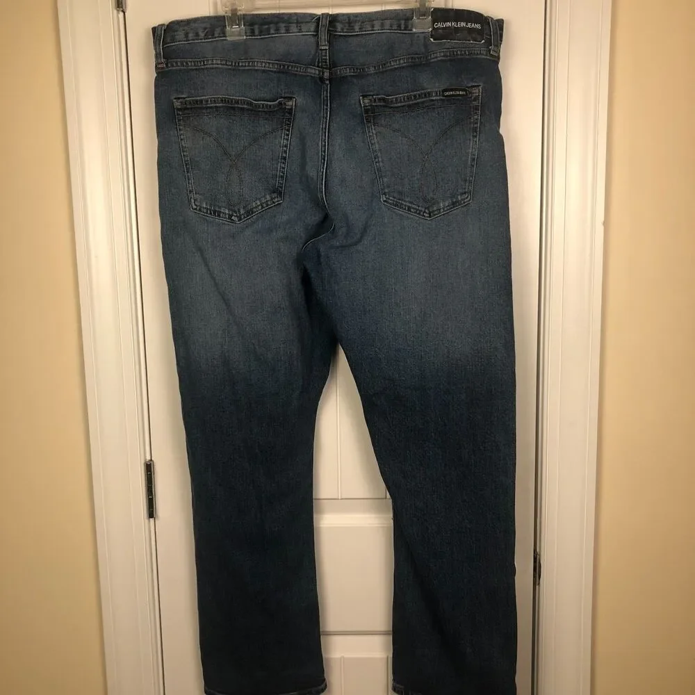 Calvin Klein CKJ037 Mens Jeans 40 x 29.5 Blue Straight‎ Stretch Denim Distressed - Picture 2 of 10